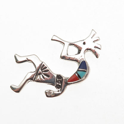 Arnold Maloney Navajo Old Pawn 925 Sterling Vintage Multi-Gem Kokopelli Pendant