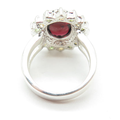 925 Sterling Silver Real Cabochon Tourmaline Peridot & Citrine Ring Size 8