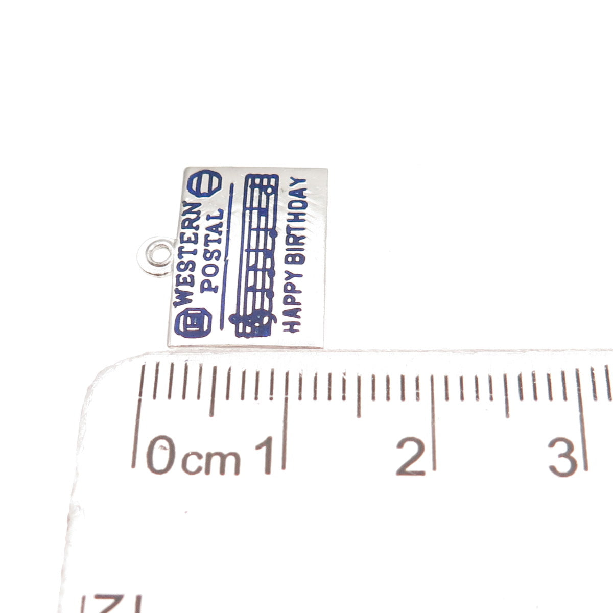 925 Sterling Vintage Enamel Western Postal Happy Birthday Mini Charm Pendant