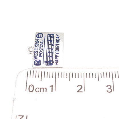 925 Sterling Vintage Enamel Western Postal Happy Birthday Mini Charm Pendant