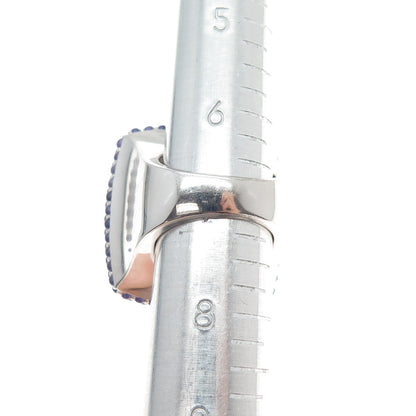 925 Sterling Silver Real Rutilated Quartz Amethyst & C Z Statement Ring Size 7