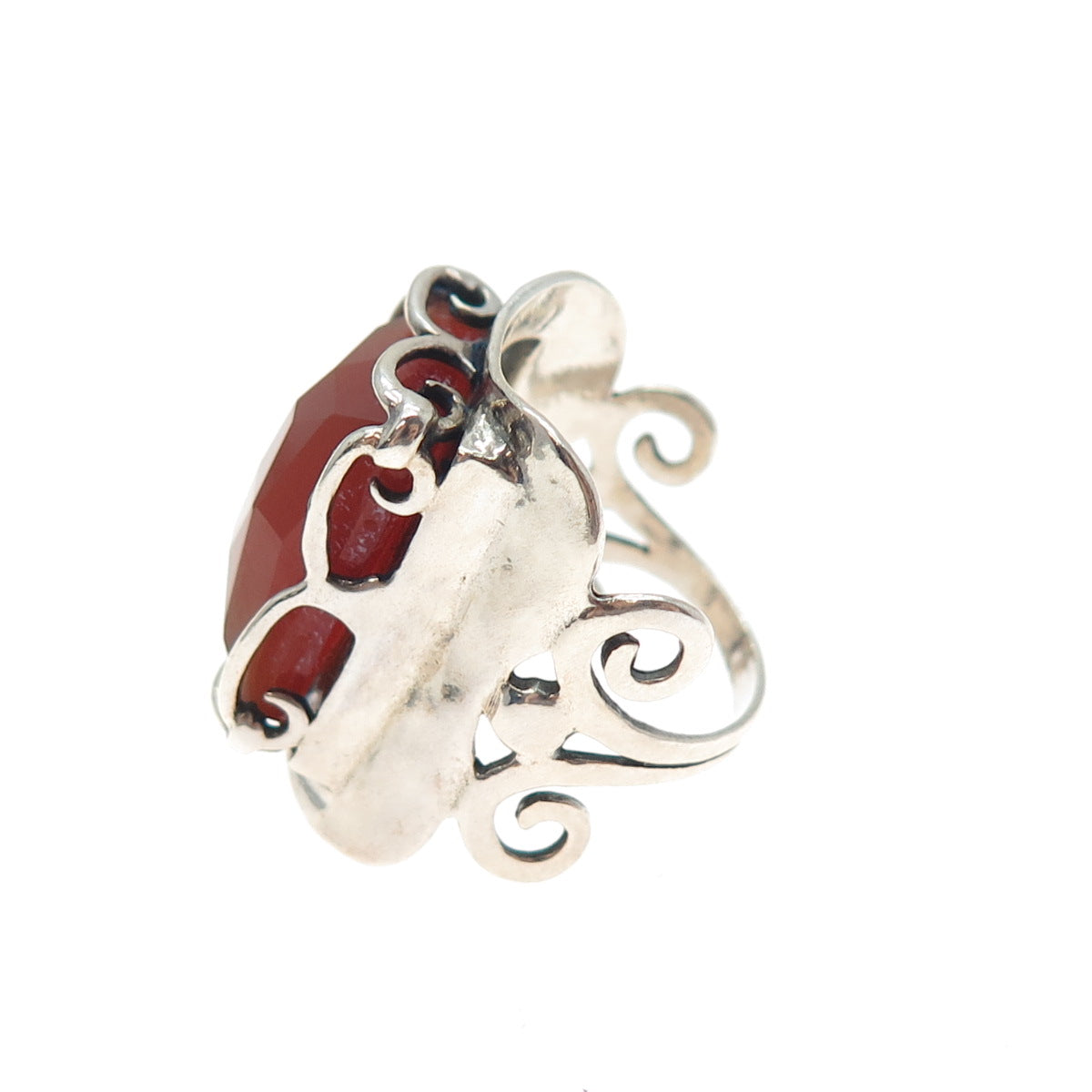 925 Sterling Silver Vintage Israel Carnelian Modernist Oxidized Ring Size 6.25