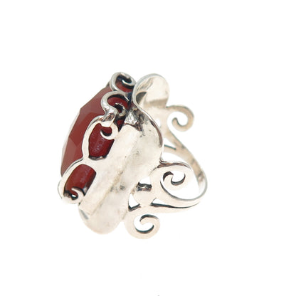 925 Sterling Silver Vintage Israel Carnelian Modernist Oxidized Ring Size 6.25