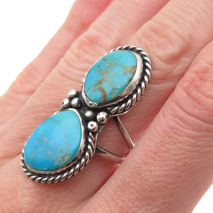 Old Pawn Sterling Silver Vintage Southwestern Turquoise Tribal Ring Size 6.75