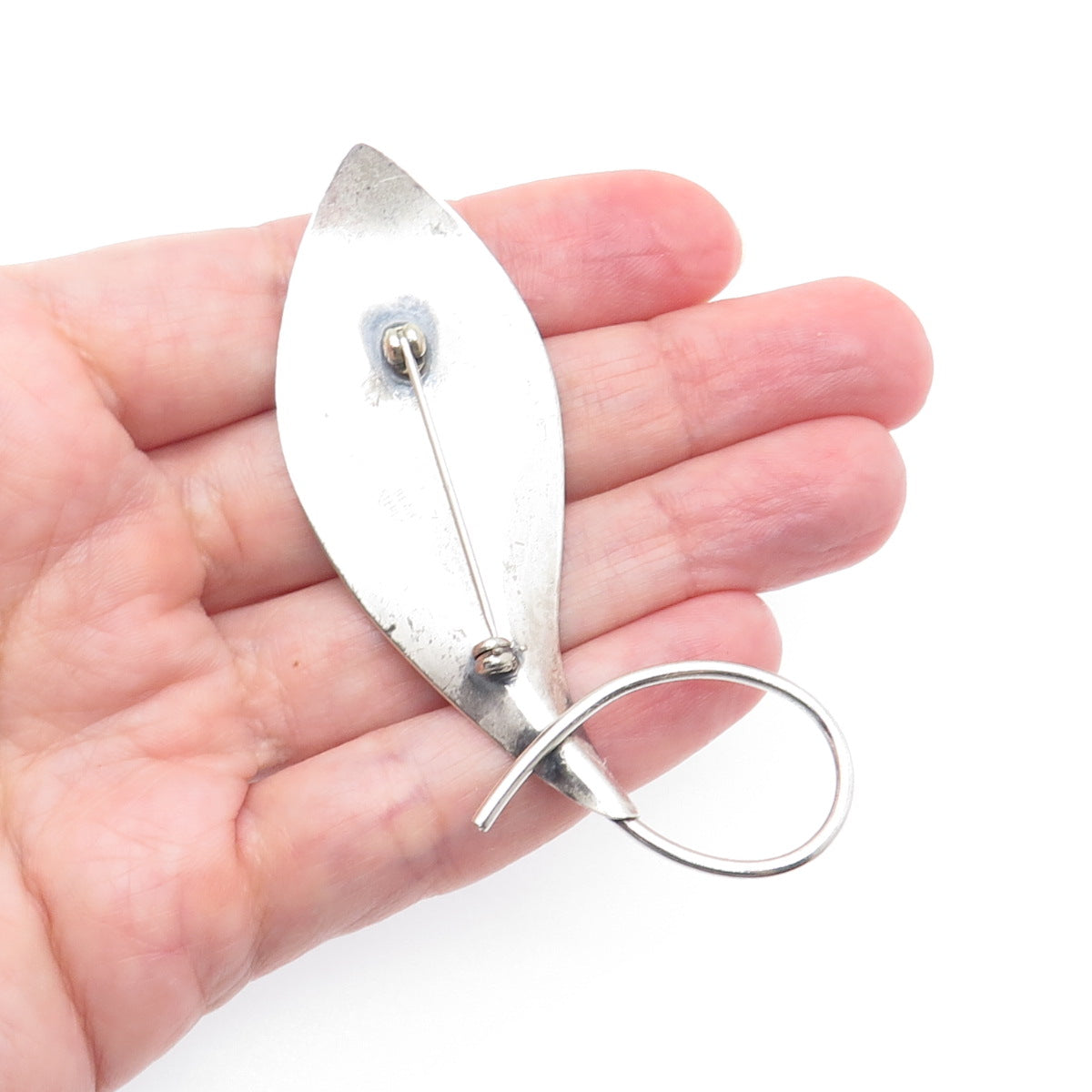 BEAU 925 Sterling Silver Vintage Modernist Calla Lily Flower Oxidized Pin Brooch