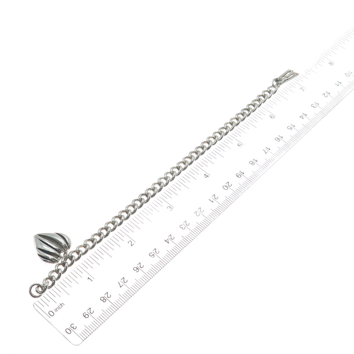 925 Sterling Silver Vintage Modernist Heart Charm Curb Link Bracelet 6.75"