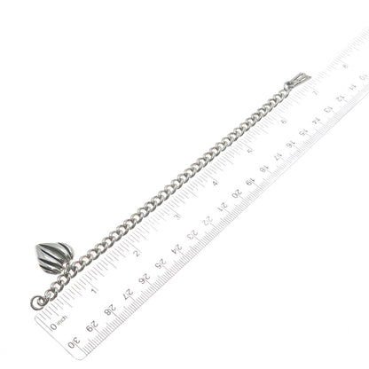925 Sterling Silver Vintage Modernist Heart Charm Curb Link Bracelet 6.75"
