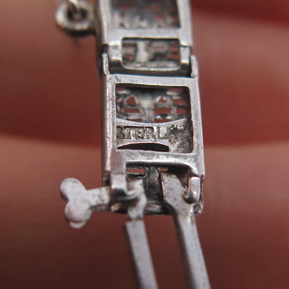 925 Sterling Antique Art Deco Real Diamond Bracelet 6.25" (repair safety chain)