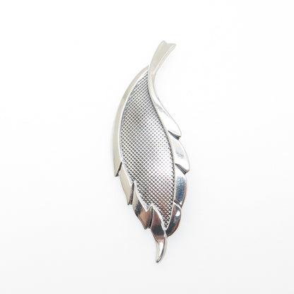 BEAU 925 Sterling Silver Vintage Floral Leaf / Feather Pin Brooch