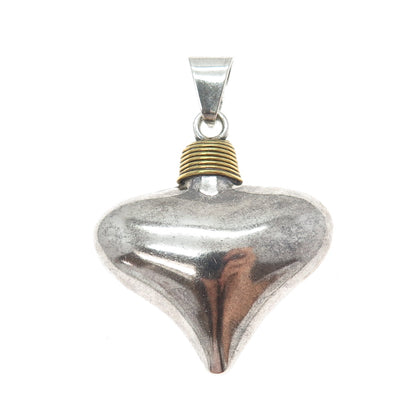 925 Sterling Silver 2-Tone Vintage Mexico Puffy Heart Oxidized Charm Pendant