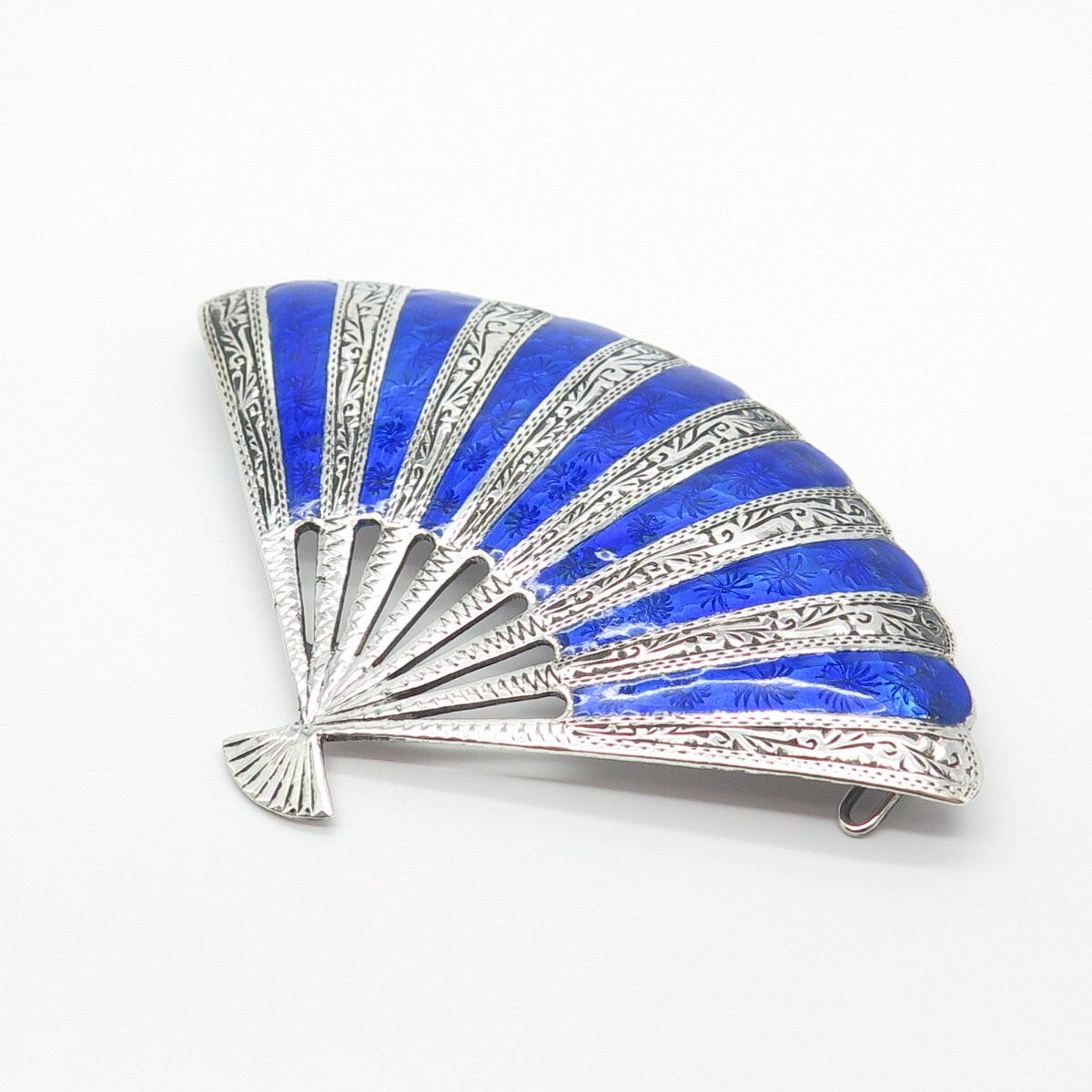 925 Sterling Silver Vintage Thainakon Enamel Fan Pin Brooch