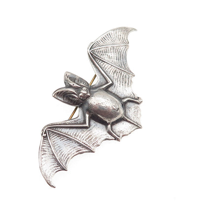 925 Sterling Silver Vintage Bat Oxidized Pin Brooch