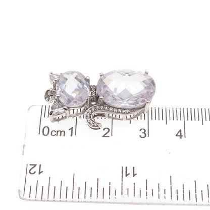 925 Sterling Silver Lavender & White C Z Cat Charm Pendant