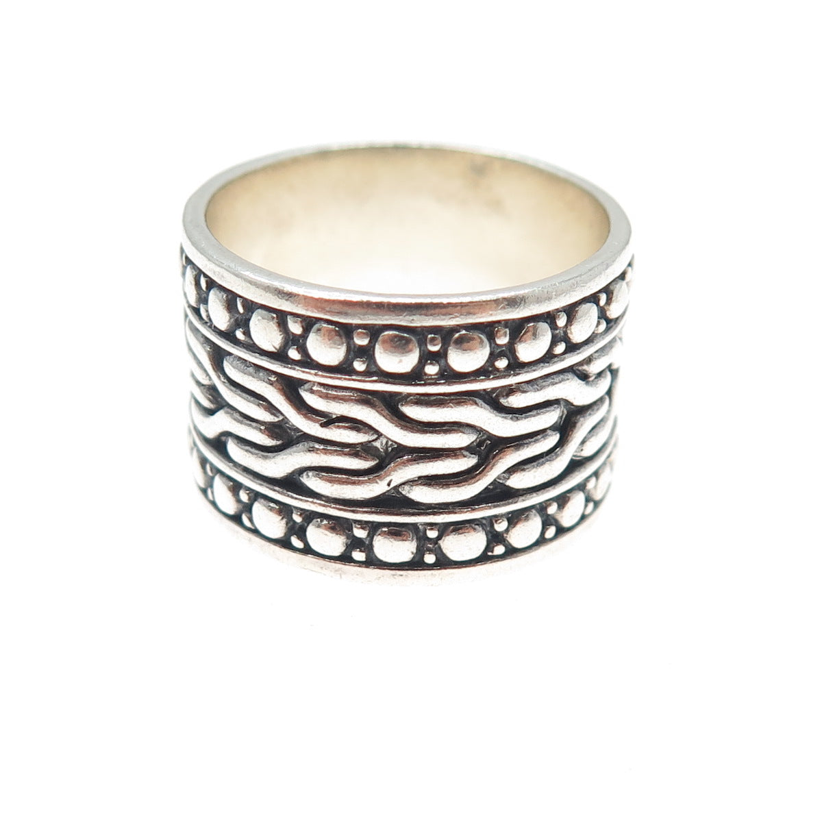 925 Sterling Silver Vintage Modernist Oxidized Wide Band Ring Size 9.75