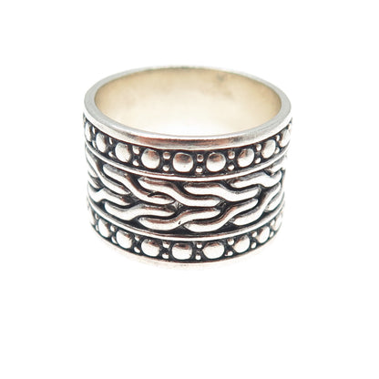925 Sterling Silver Vintage Modernist Oxidized Wide Band Ring Size 9.75