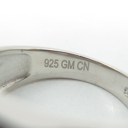 925 Sterling Silver Radiant-Cut Black & Round White C Z Ring Size 8.25