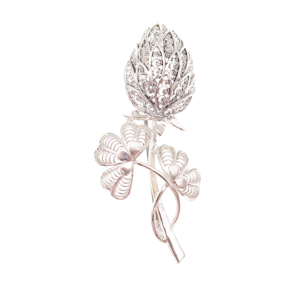 925 Sterling Silver Vintage Germany Floral Filigree Pin Brooch
