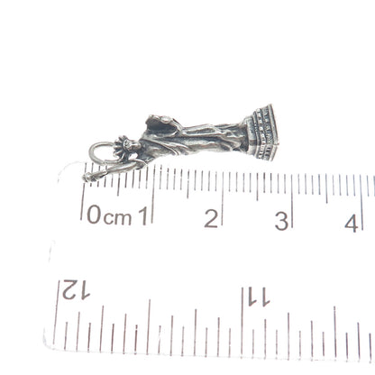 925 Sterling Silver Vintage Statue of Liberty Oxidized 3D Charm Pendant
