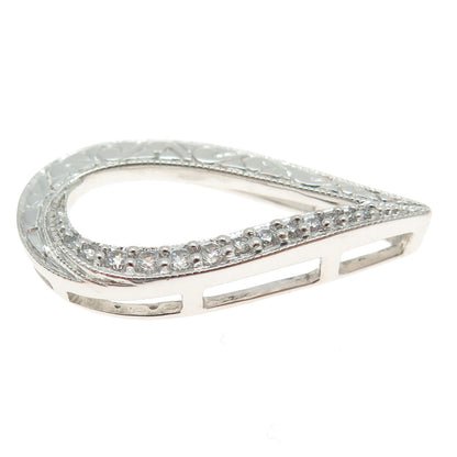 DIAG 925 Sterling Silver Round-Cut C Z Ornate Floral Teardrop Slide Pendant