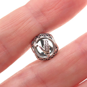 Pandora 925 Sterling Silver C Z Letter V Initial Slide Bead Charm
