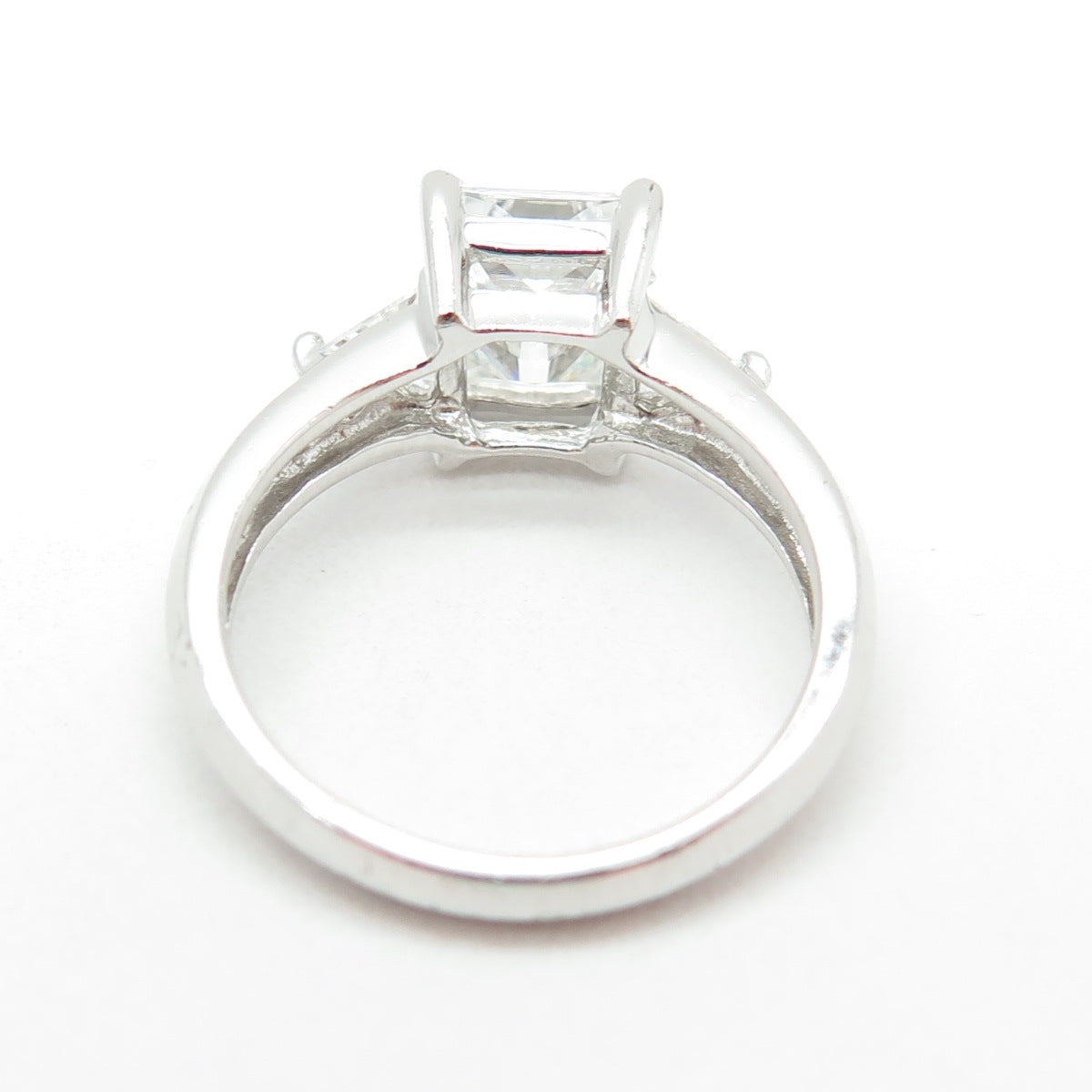 925 Sterling Silver Radiant & Triangle C Z Engagement Ring Size 7.25