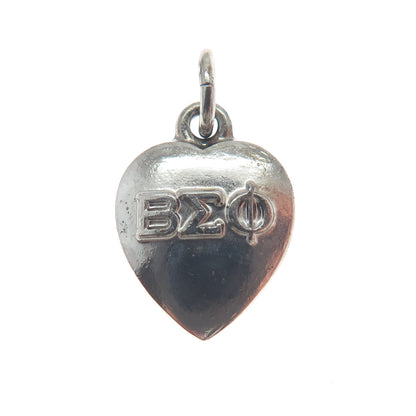 925 Sterling Silver Vintage 1961 Beta Sigma Phi Heart Minimalist Charm Pendant