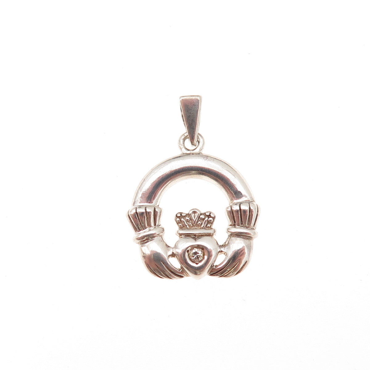 Solvar 925 Sterling Silver Vintage Real Diamond Accent Irish Claddagh Pendant