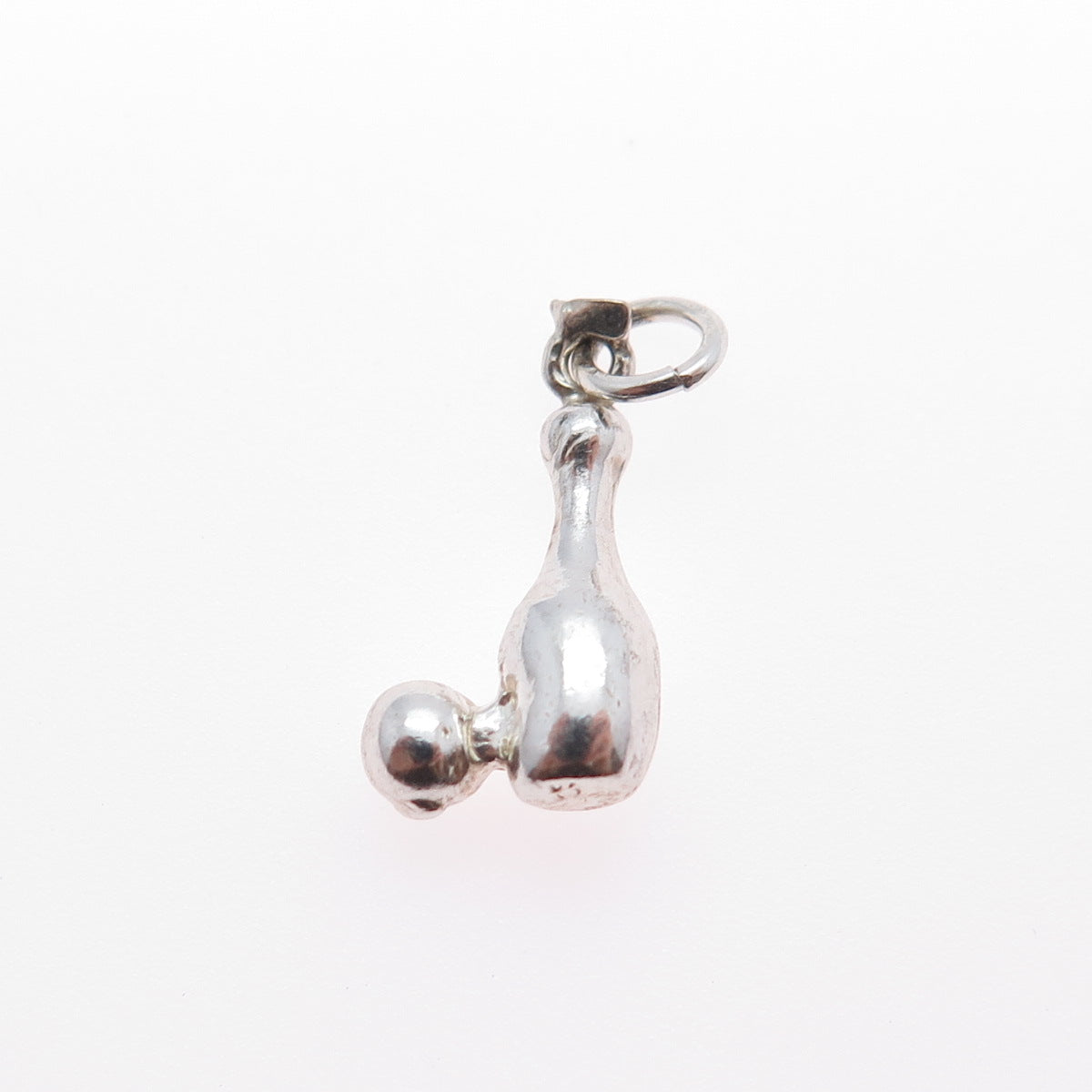 925 Sterling Silver Vintage Bowling Minimalist 3D Charm Pendant
