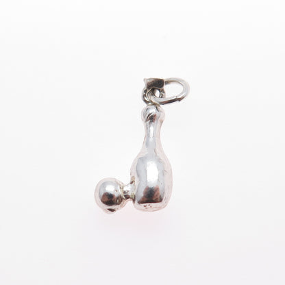 925 Sterling Silver Vintage Bowling Minimalist 3D Charm Pendant