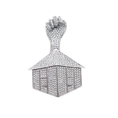 925 Sterling Silver Round-Cut C Z Power House Charm Pendant