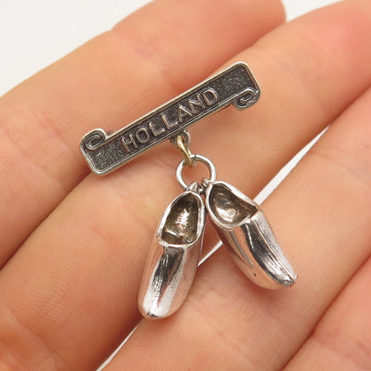 925 Sterling Silver Vintage Holland Boot Shoes Charms Pin Brooch