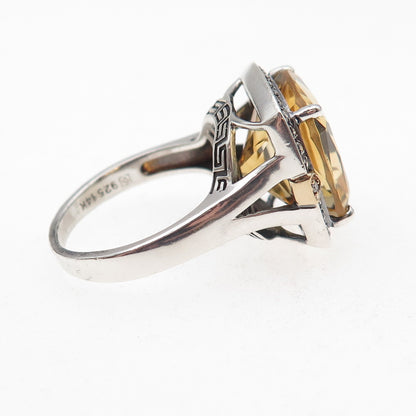 Michelle Albala 925 Sterling 14K Gold Vintage Real Diamond & Citrine Ring Size 8