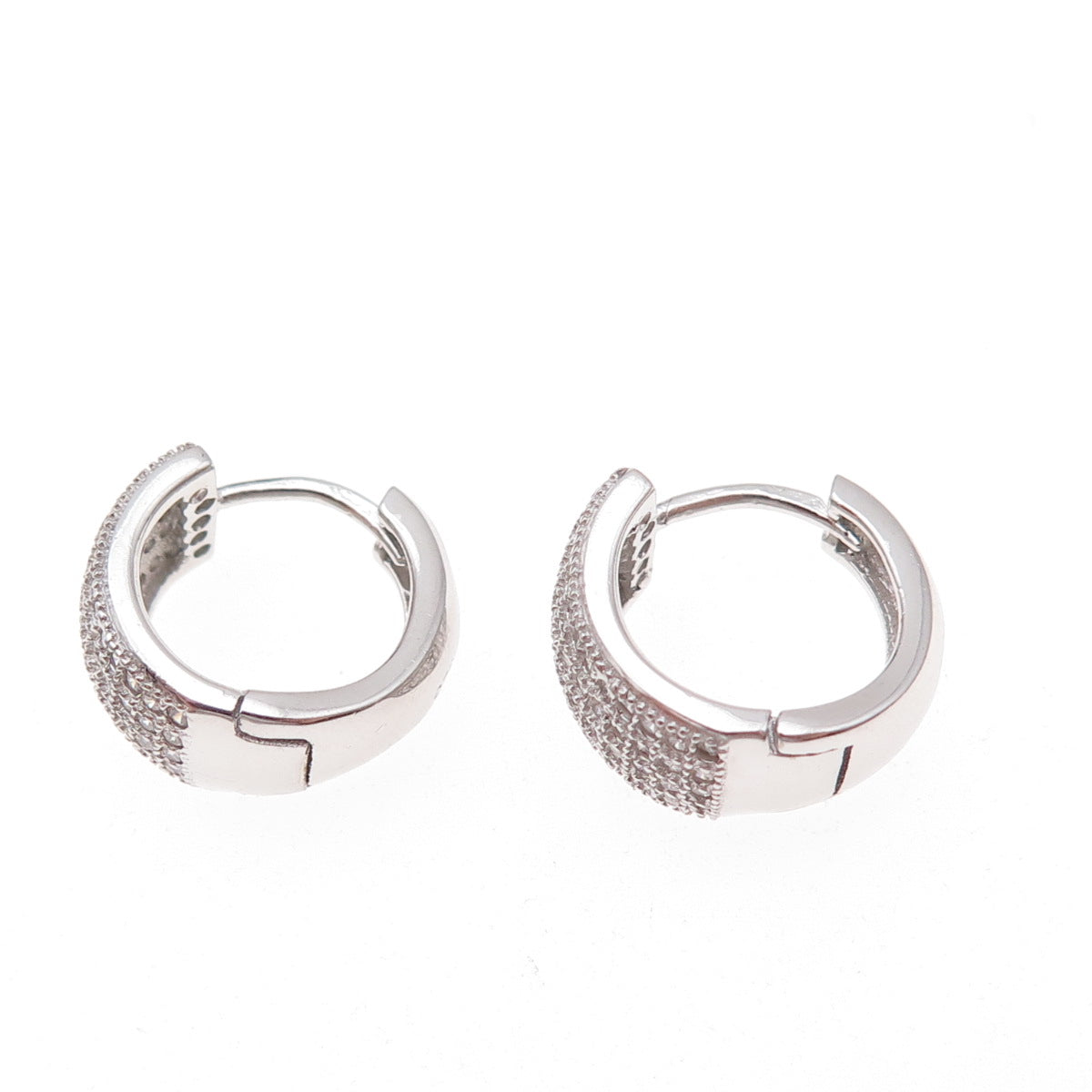 925 Sterling Silver Round-Cut C Z Hoop Earrings