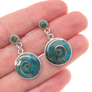 950 Silver Vintage Real Turquoise Spiral Dangle Earrings