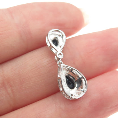 925 Sterling Silver Real Diamond & Sapphire Drop Dangling Slide Pendant