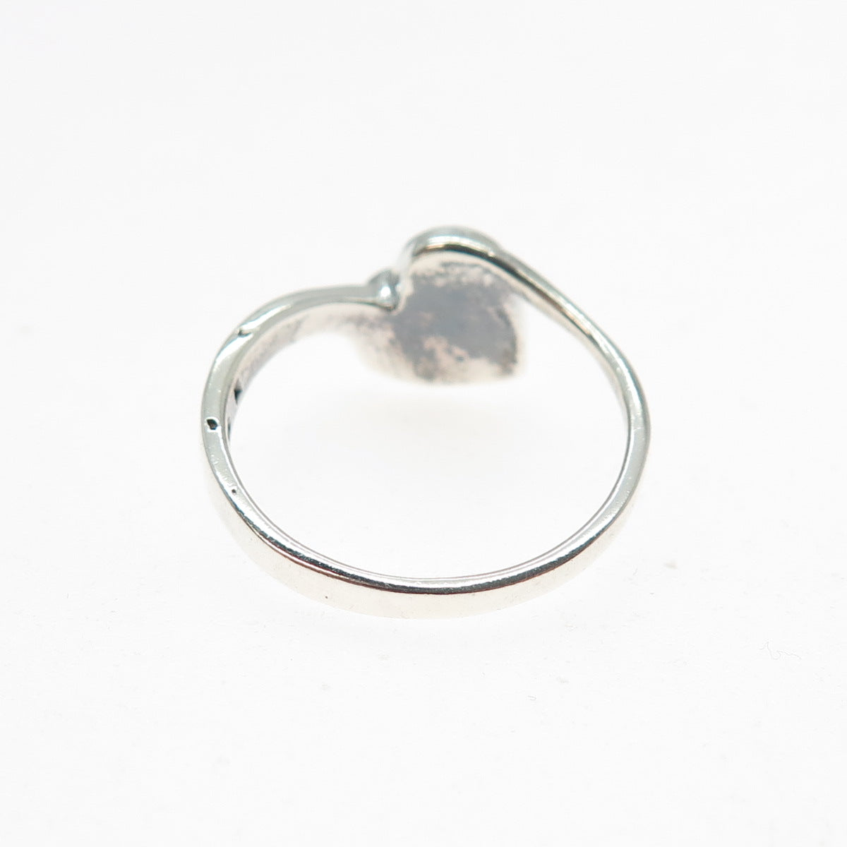 925 Sterling Silver Vintage Real Black Onyx Modernist Heart Ring Size 8