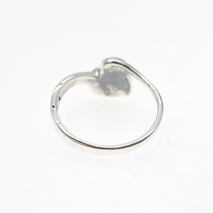 925 Sterling Silver Vintage Real Black Onyx Modernist Heart Ring Size 8