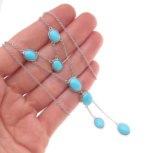 925 Sterling Silver Real Sleeping Beauty Turquoise Cable Chain Necklace 18"