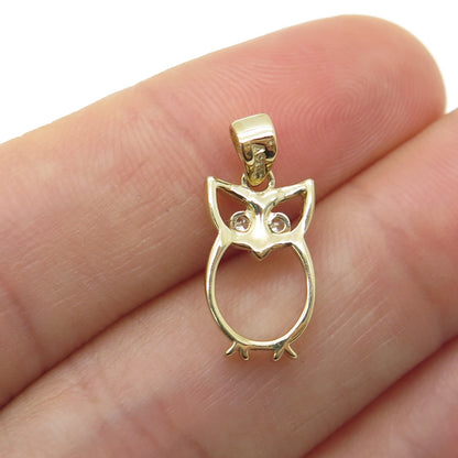 14K Yellow Gold Round-Cut C Z Wise Owl Bird Minimalist Charm Pendant