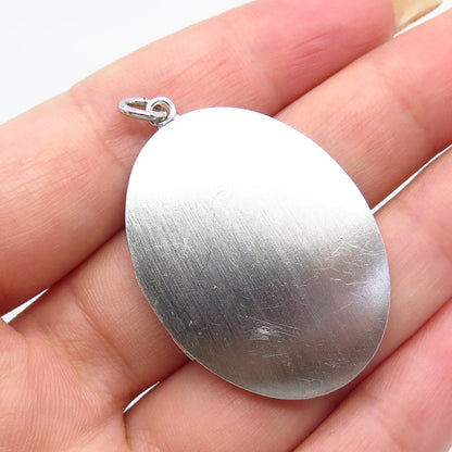 925 Sterling Silver Vintage Etched Floral Oval Pendant