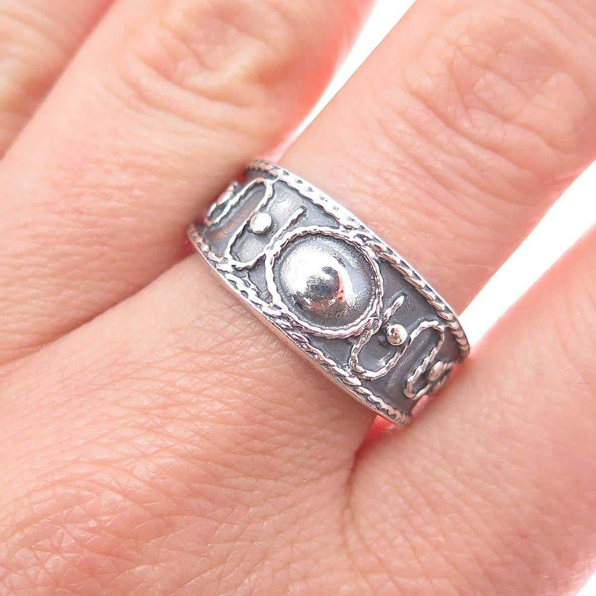 925 Sterling Silver Vintage Modernist Swirl Oxidized Ring Size 9