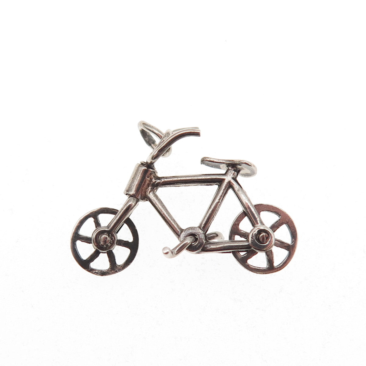 925 Sterling Silver Antique Art Deco Bicycle Movable Mini Charm Pendant
