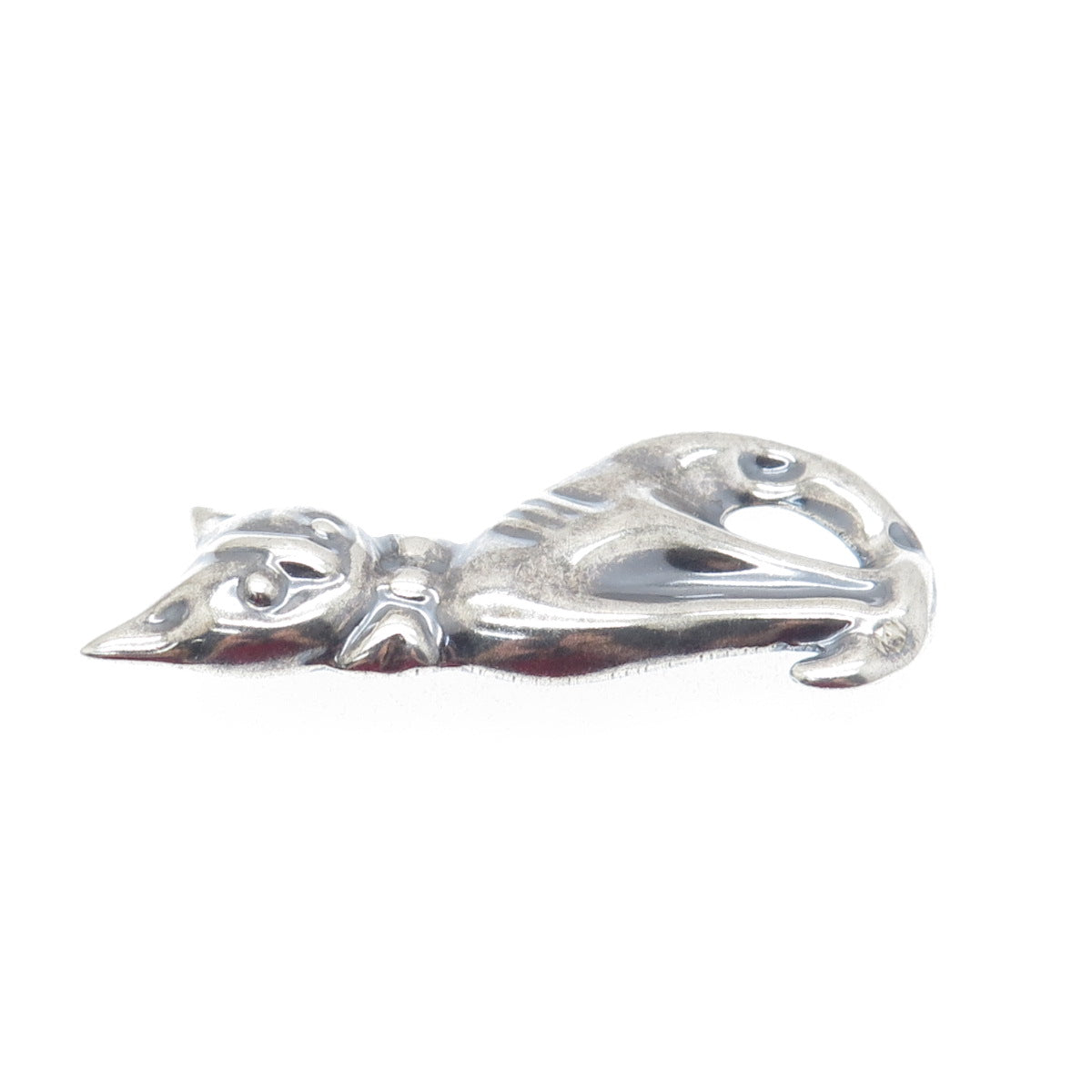 925 Sterling Silver Vintage Mexico Sitting Cat Oxidized Pin Brooch