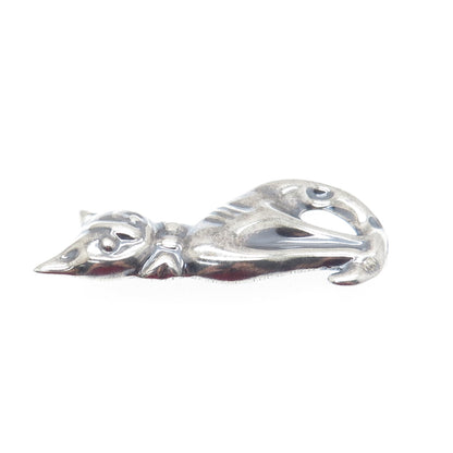 925 Sterling Silver Vintage Mexico Sitting Cat Oxidized Pin Brooch