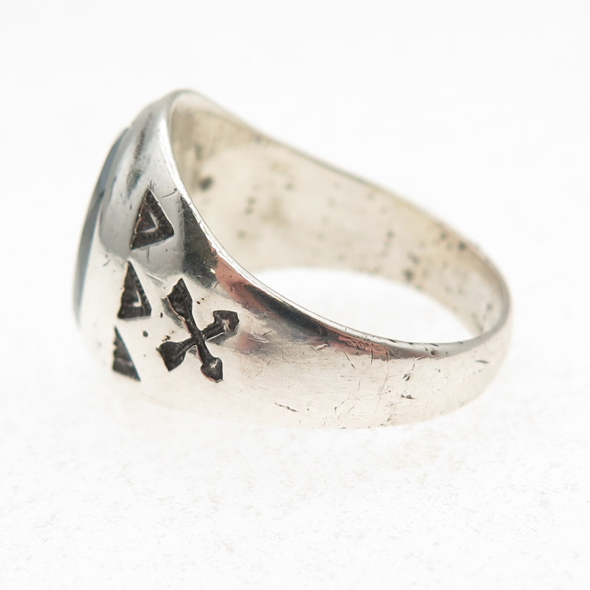 Wheeler Mfg Old Pawn Sterling Silver Vintage Hematite Arrow Tribal Ring Size 9.5