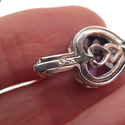 925 Sterling Vintage Real Amethyst Interchangeable Heart Cage Mini Charm Pendant