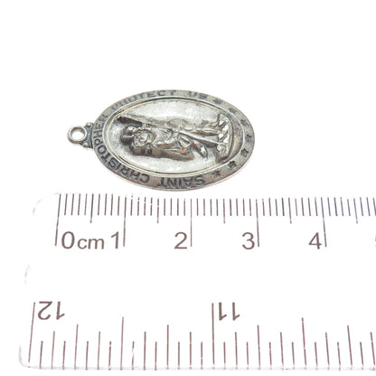 THEDA 925 Sterling Silver Antique Art Deco St. Christopher Religious Pendant