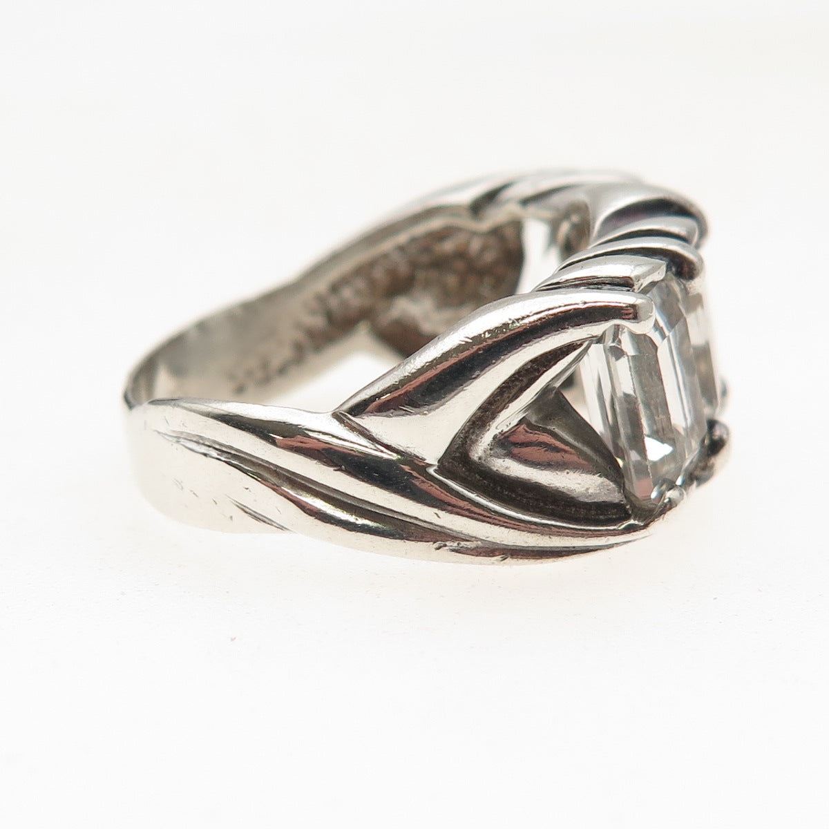 925 Sterling Silver Vintage Real Light Blue Topaz Oxidized Ring Size 10