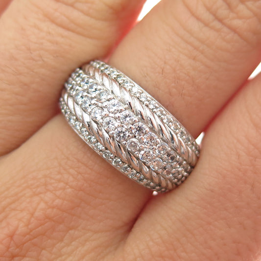 JUDITH RIPKA 925 Sterling Silver Round-Cut C Z Roped Ring Size 7.25