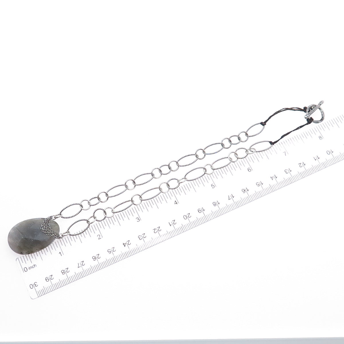 925 Sterling Silver Vintage Real Labradorite Figaro Chain Necklace 14"